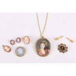 A collection of costume jewellery, Including a blue Wedgwood cameo, cameos and a portrait