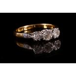 A three-stone diamond ring Set with a trio of brilliant-cut diamonds, diamonds approx. 0.55ct total,