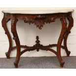 An Italian console table in 18th century style, the grey marble top with a moulded edge, a stained