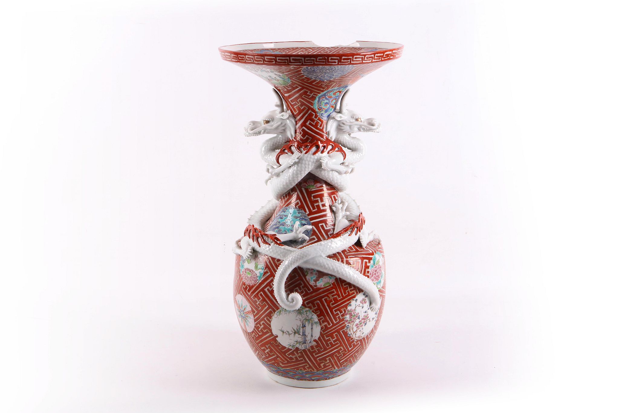 A late 19th Century Japanese export porcelain Imari, baluster shaped vase, surrounded by two blanc- - Image 4 of 6