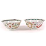 A pair of very early 20th Century Chinese scalloped flare shape bowls, both decorated all round with