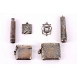 A group of antique Sterling silver vesta cases x 2, cheroot cases x 2, a stamp case and a fob, one