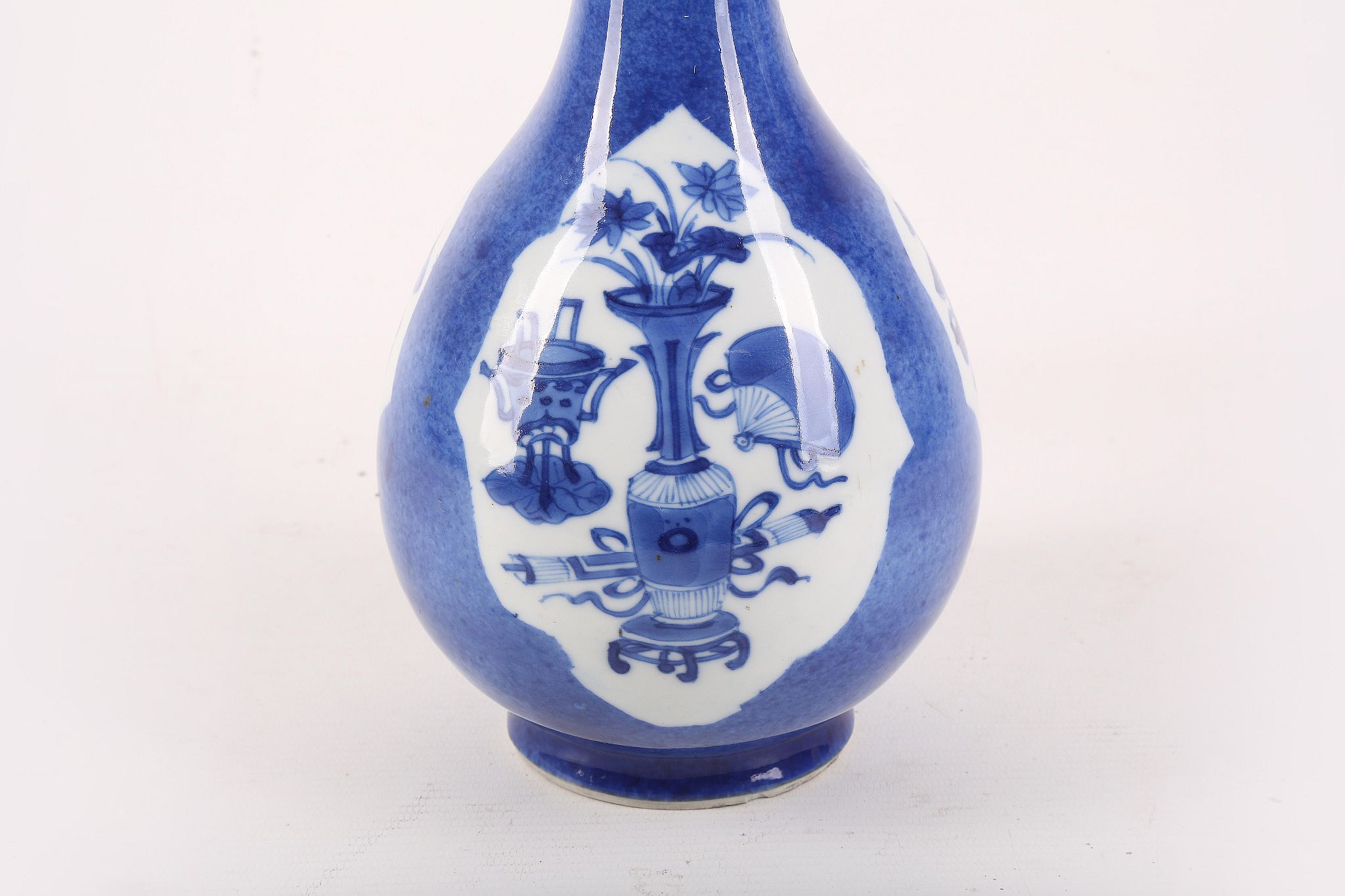 A powder blue vase with panels depicting treasures; together with a Ge style vase with Qianlong - Image 6 of 6