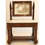 A late 19th century Italian mahogany and marquetry dressing table, with a hinged mirror with