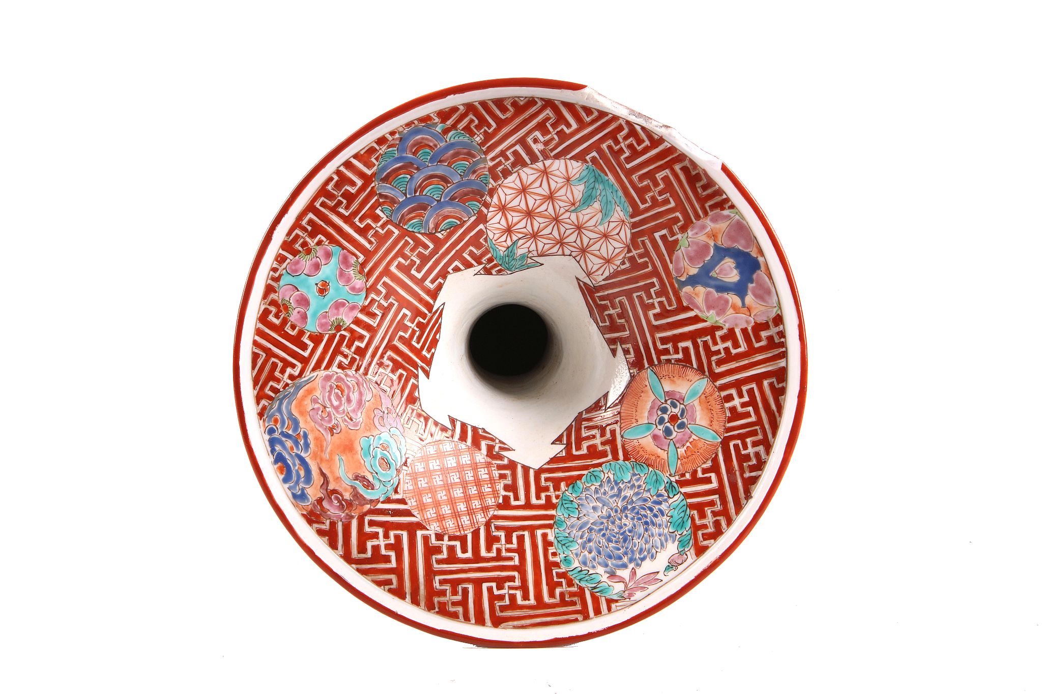 A late 19th Century Japanese export porcelain Imari, baluster shaped vase, surrounded by two blanc- - Image 5 of 6