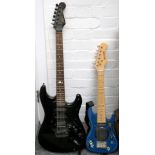 A Marlin 'Sidewinder' black electric stratocaster style guitar; together with a half size Bontempi