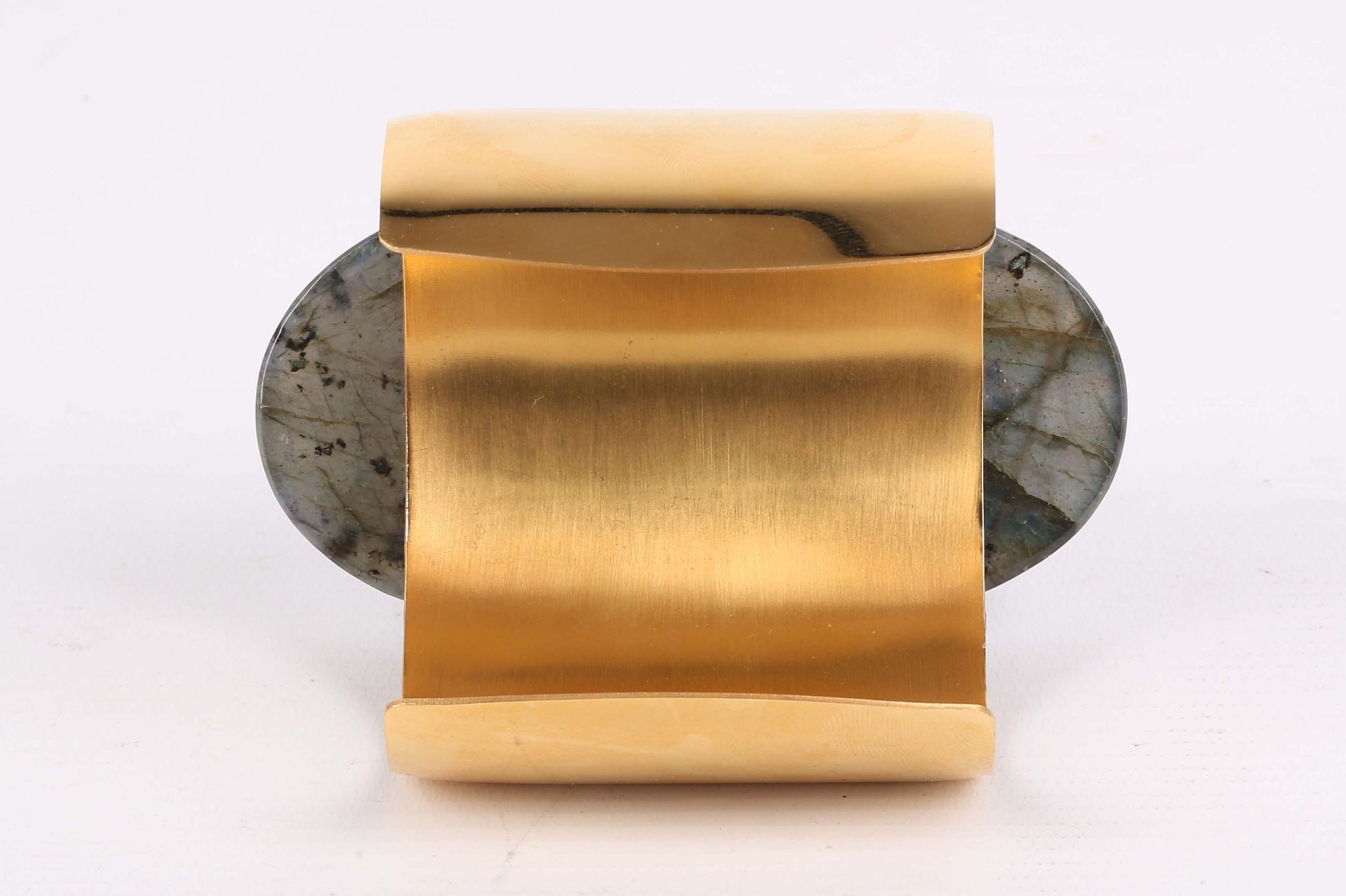 A gilt stainless steel and labradorite cuff bangle, inner diameter 6.5cm - Image 2 of 2