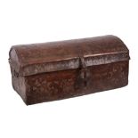 A 17TH / 18TH CENTURY SPANISH COLONIAL / SOUTH AMERICAN PUNCHED LEATHER COVERED TRUNK of domed form,