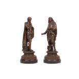 A PAIR OF LATE 19TH CENTURY SPELTER FIGURES OF SHAKESPEARE AND MILTON each depicting standing with