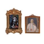 A 17TH CENTURY LIMOGES ENAMEL DEPICTING SAINT GALLIOTA DE VAILLAC TOGETHER WITH A MINIATURE ON IVORY