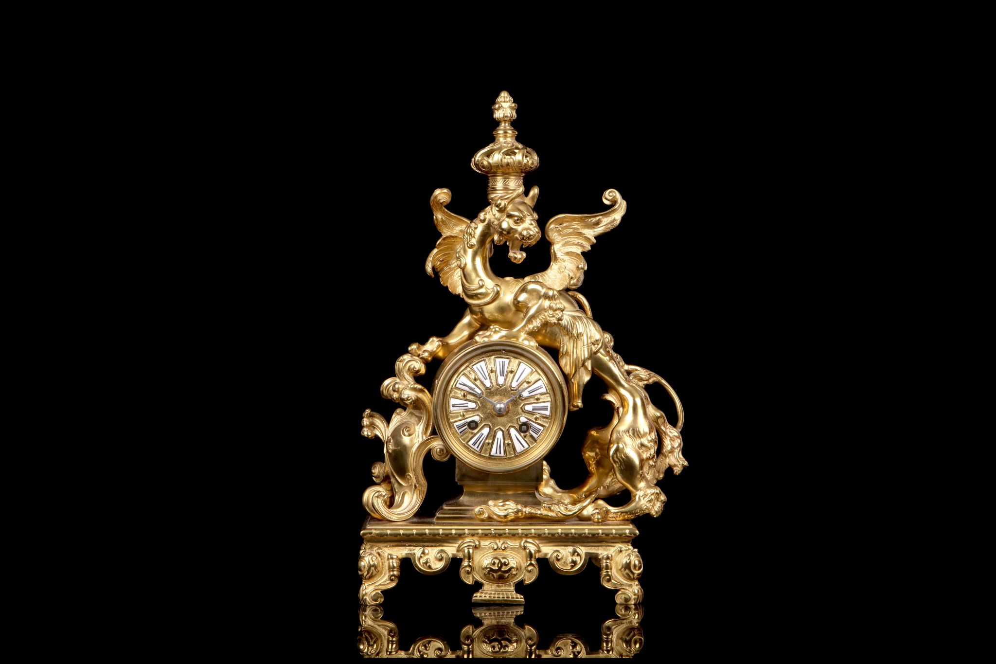 A THIRD QUARTER 19TH CENTURY FRENCH BRONZE MANTEL CLOCK DECORATED WITH A DRAGON the dragon roaring