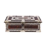 AN 18TH CENTURY INDO-PORTUGUESE TORTOISESHELL AND IVORY WRITING BOX of rectangular form, with