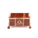 A MID 19TH CENTURY FRENCH AGATE AND GILT METAL MOUNTED CASKET of rectangular form, with a
