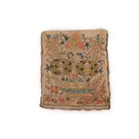 AN EARLY 19TH CENTURY OTTOMAN LINEN, SILK, AND GOLD  AND SILVER THREAD PURSE / BAG decorated