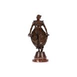 A LARGE LATE 19TH CENTURY FRENCH BRONZE FIGURE OF PIERROT SIGNED 'CACCIA 1895' the standing figure