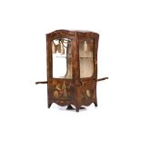 A LATE 19TH CENTURY FRENCH VERNIS MARTIN DISPLAY CASE MODELLED AS A SEDAN CHAIR of typical form,