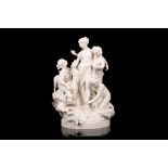 A LATE 19TH CENTURY SEVRES WHITE BISCUIT PORCELAIN FIGURAL GROUP DEPICTING DIANE AU BAIN depicting