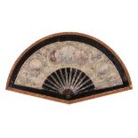 AN 18TH ITALIAN CARVED AND SILVERED TORTOISESHELL, PAINTED SILK AND SILVER THREAD FAN the pierced