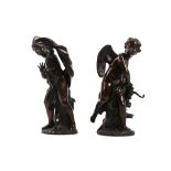 A PAIR OF MID 19TH CENTURY FRENCH BRONZE FIGURES OF CUPID AND PSYCHE Cupid depicted running beside a