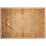 A LARGE 19TH CENTURY EMBROIDERED SILK, SATIN AND GOLD THREAD WALL HANGING / ALTAR CLOTH worked in