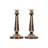 A PAIR OF ENGLISH TORTOISESHELL AND SILVER GILT MOUNTED CANDLESTICKS BY THORNHILL & CO., LONDON,