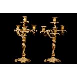 A PAIR OF FINE MID 19TH CENTURY FRENCH GILT BRONZE CANDELABRA AFTER A DESIGN BY JUSTE-AURELE