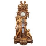A VERY LARGE AND IMPRESSIVE 20TH CENTURY FLOORSTANDING CARVED WOOD FIGURAL CLOCK modelled as a