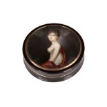 AN 18TH CENTURY AUSTRIAN TORTOISESHELL, GOLD AND IVORY SNUFF BOX DEPICTING A PORTRAIT OF A YOUNG