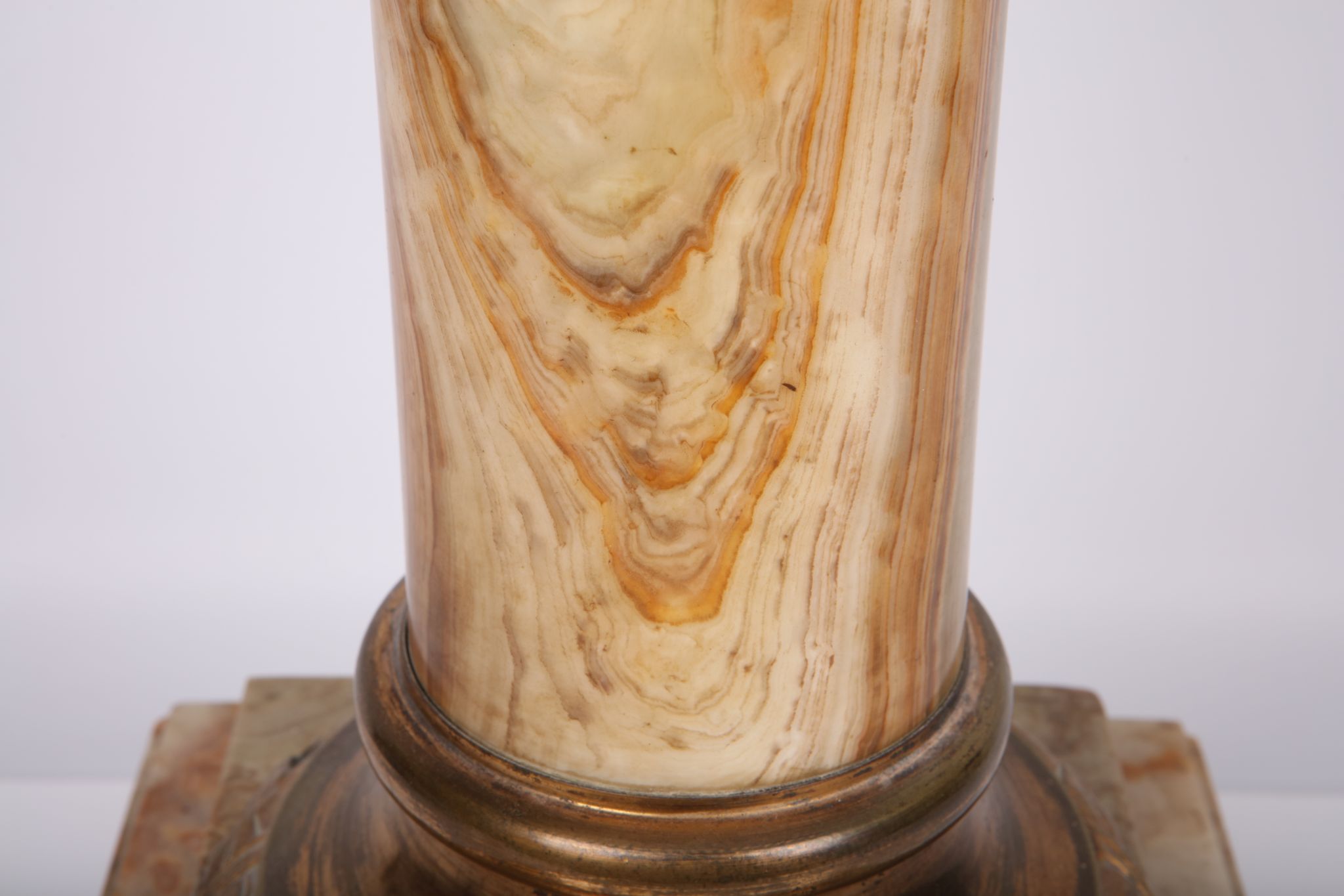 A LATE 19TH CENTURY FRENCH ONYX AND GILT BRONZE MOUNTED PEDESTAL COLUMN the square shelf top over - Image 5 of 5
