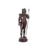 A LARGE LATE 19TH CENTURY FRENCH SPELTER FIGURE OF A HIGHLANDER LATER ADAPTED AS A LAMP BASE the