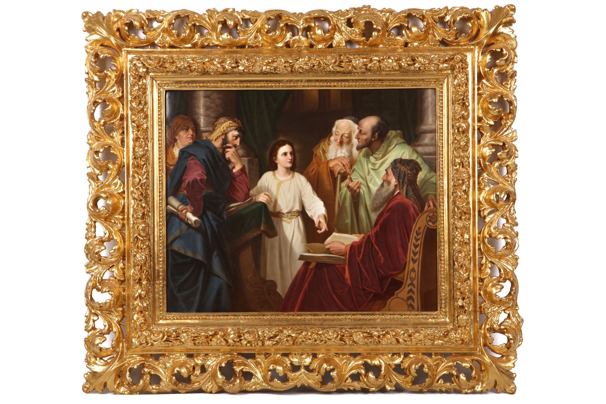 A VERY LARGE LATE 19TH CENTURY BERLIN KPM PORCELAIN PLAQUE DEPICTING CHRIST WITH THE ELDERS IN THE