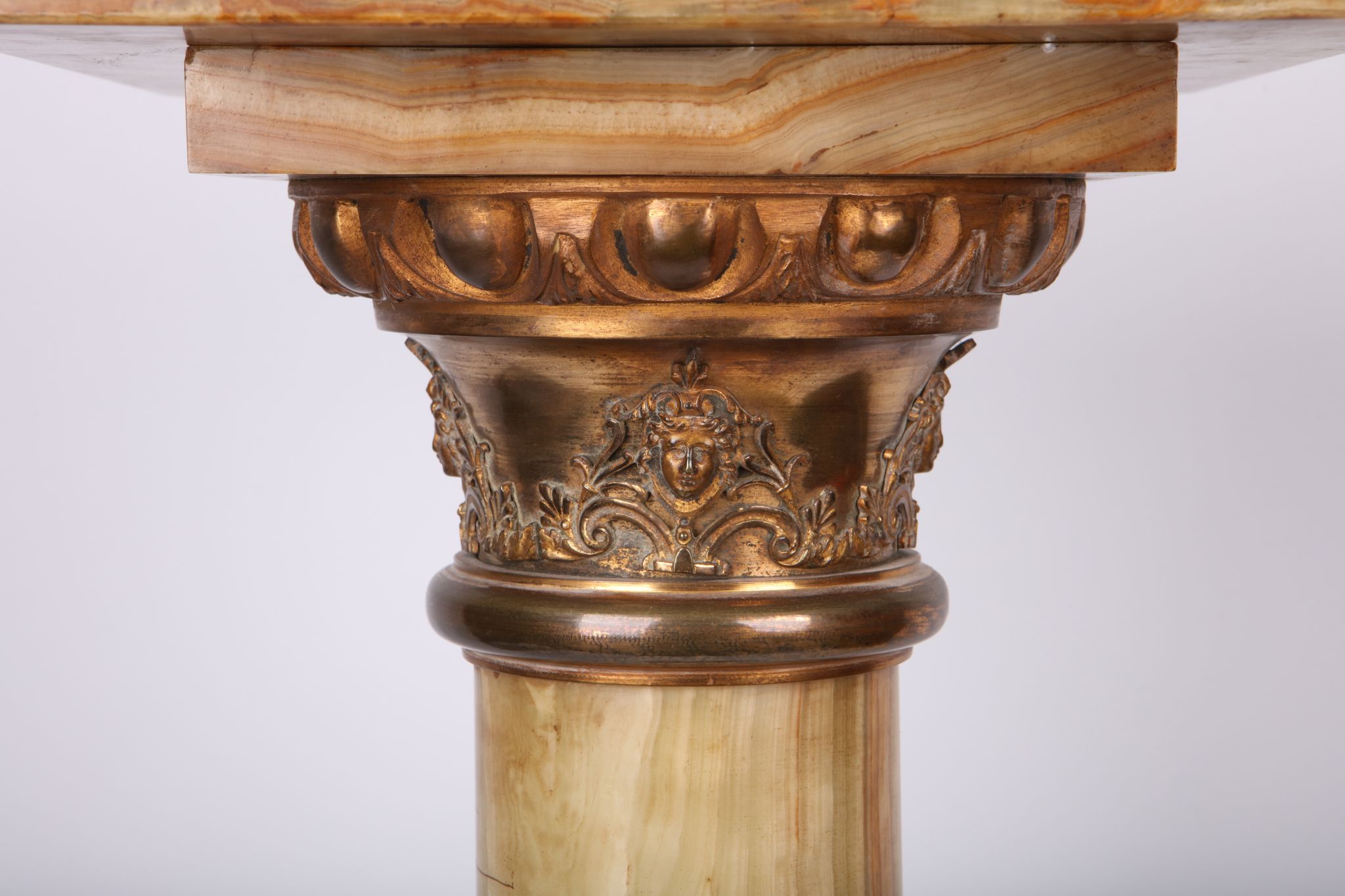 A LATE 19TH CENTURY FRENCH ONYX AND GILT BRONZE MOUNTED PEDESTAL COLUMN the square shelf top over - Image 2 of 5