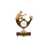A FINE EARLY 19TH CENTURY FRENCH EMPIRE PERIOD GILT AND PATINATED BRONZE MANTEL CLOCK BY BLANC FILS,