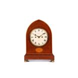 A 19TH CENTURY MAHOGANY AND INLAID FUSEE MANTEL CLOCK RETAILED BY MAPLE, LONDON of lancet form,