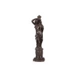 A LARGE LATE 19TH CENTURY FRENCH SPELTER FIGURAL LAMP BASE IN THE MANNER OF PRADIER modelled as a