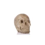 A PAINTED COMPOSITION MODEL OF A HUMAN SKULL 17cm high