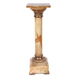 A LATE 19TH CENTURY FRENCH ONYX AND GILT BRONZE MOUNTED PEDESTAL COLUMN the square shelf top over