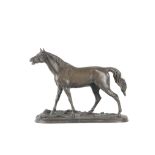 AFTER PIERRE JULES MENE (FRENCH, 1810-1879): AN EARLY 20TH CENTURY BRONZE MODEL OF A STALLION '