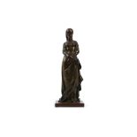 PAUL DUBOY (FRENCH, 1830-1887): A BRONZE FIGURE OF A GIRL the standing figure wearing a long dress