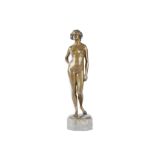 EUGENE WAGNER (GERMAN, 1871-1942): A BRONZE FIGURE OF A FEMALE NUDE the standing figure with left