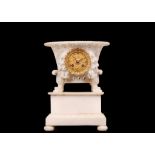 A SECOND QUARTER 19TH CENTURY FRENCH CARVED ALABASTER AND ORMOLU MANTEL CLOCK THE MOVEMENT SIGNED '