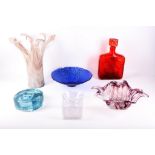 A collection of Italian Murano and other art glass, to include a red bottle with stopper (6).
