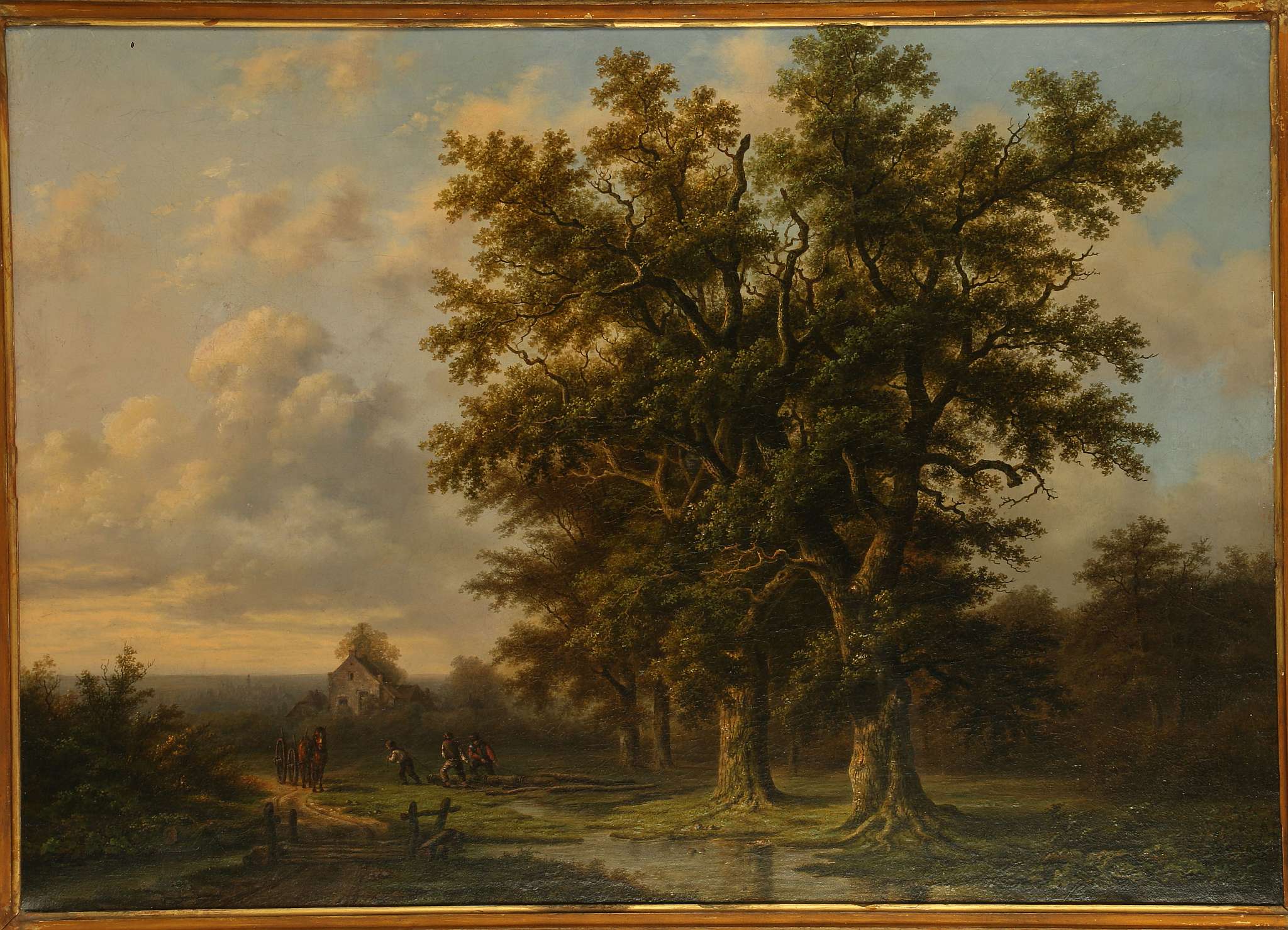 MANNER OF BAREND CORNELIUS KOEKKOEK 1803-1862. 'Tree Cutter at the Edge of the Forest'. Oil on - Image 2 of 10