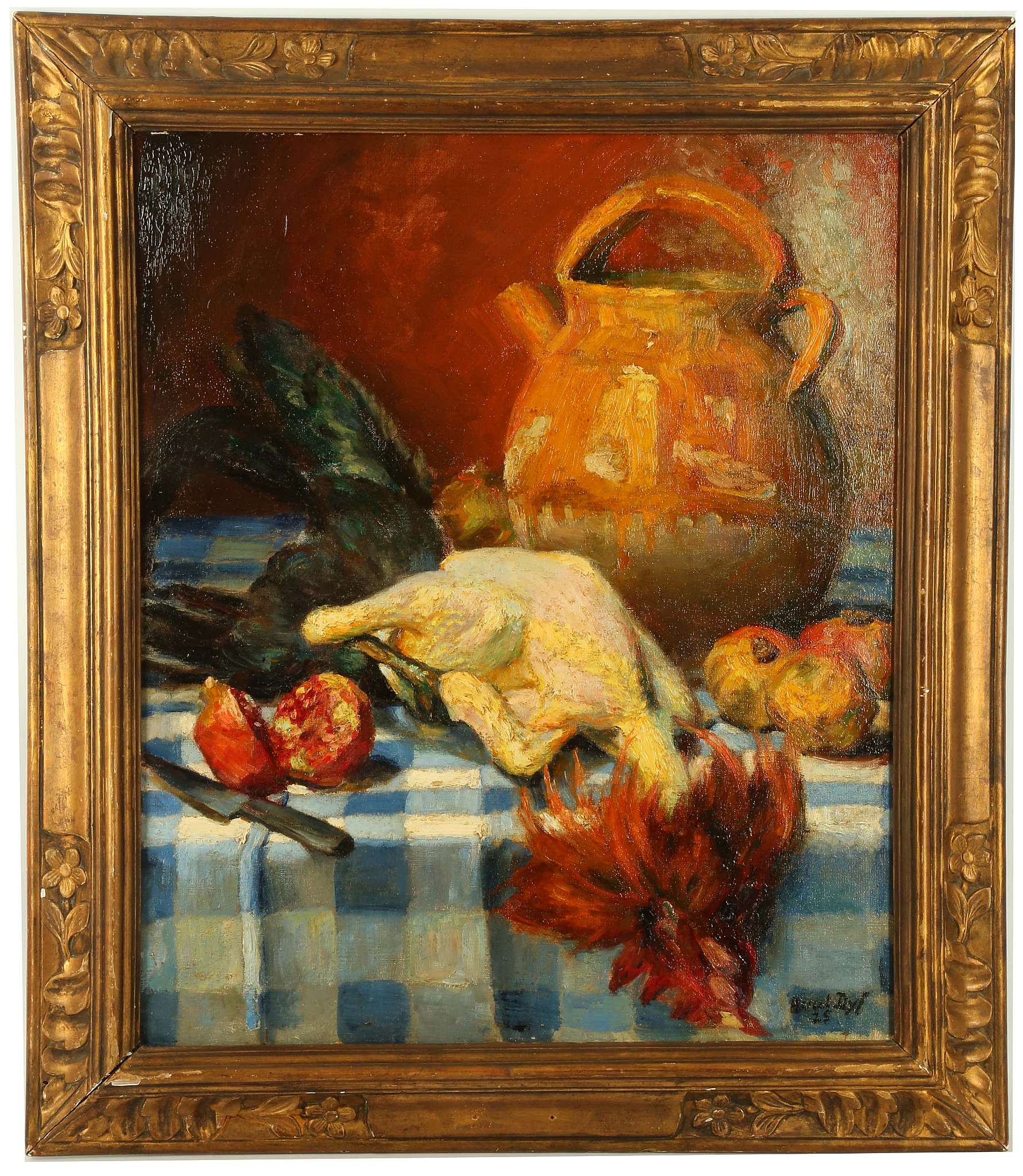 MARCEL DYF 1899-1985. Still life 'Poulet and Pomegranate'. Oil on canvas, signed lower right and