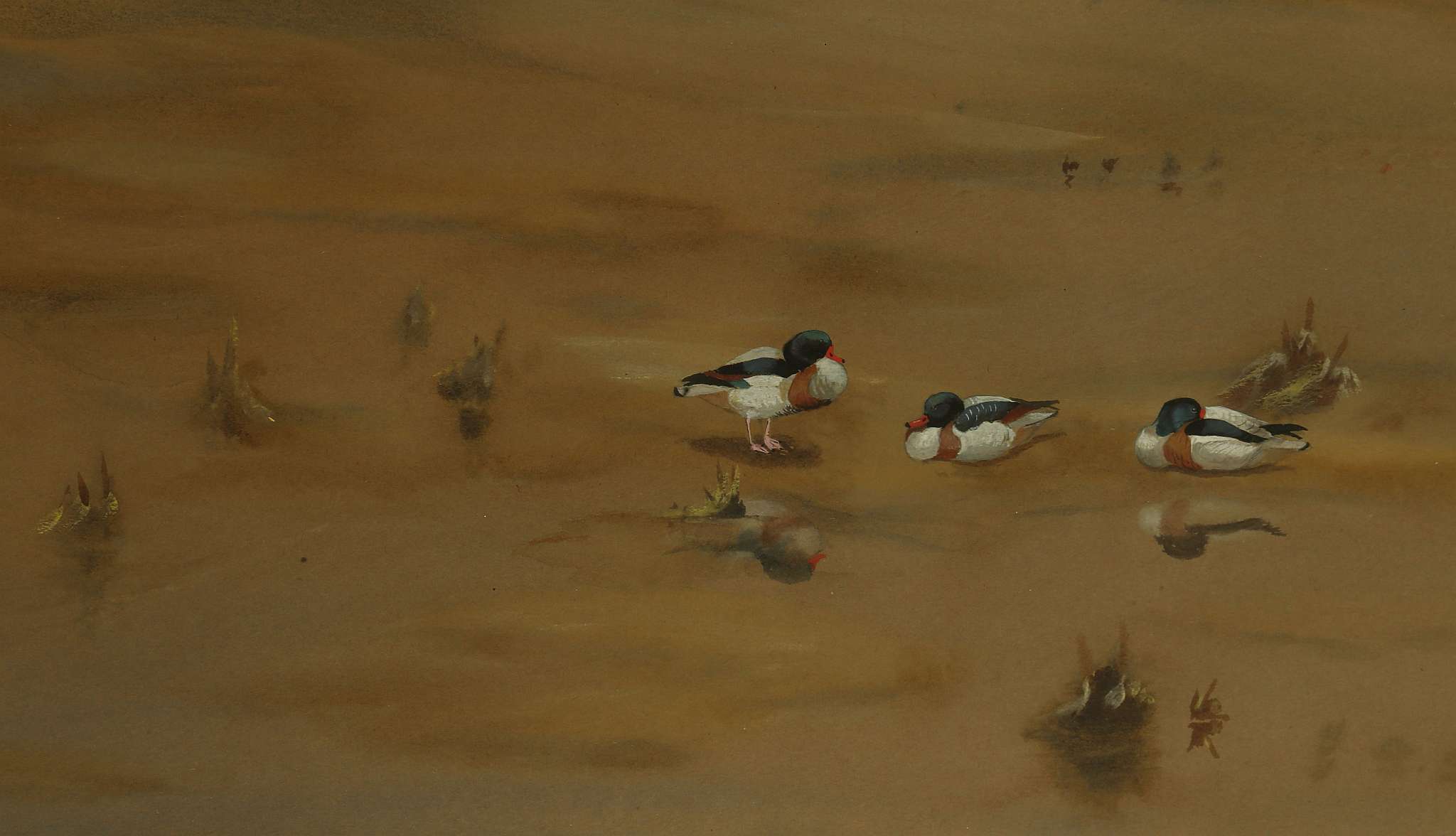 PHILIP CHARLES RICKKMAN 1891-1982. 'Settling Ducks on a Mudflat'. Watercolor and body colour. Signed - Image 3 of 5