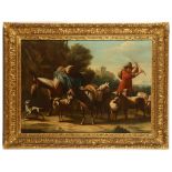 MANNER OF KAREL DU JARDIN1622-1678. 'Shepherd with his flock and donkeys'. Oil on canvas. In a