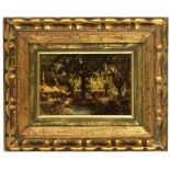 NARCISSE VIRGILE DIAZ DE LA PENA 1808-1876. 'A Figure in the Woods'. Oil on panel. A woman in red