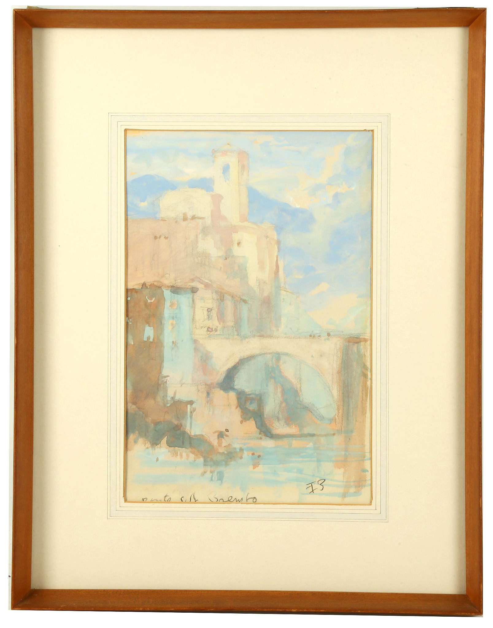 SIR FRANK BRANGWYN R.A. 1867-1956. 'Ponte Sul Brembo'. Watercolour and pencil study. Monogrammed