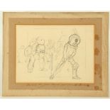 JOHN LEACH 1817-1864. 'New Cricketing Dresses'. Pencil sketch for a Punch cartoon, published