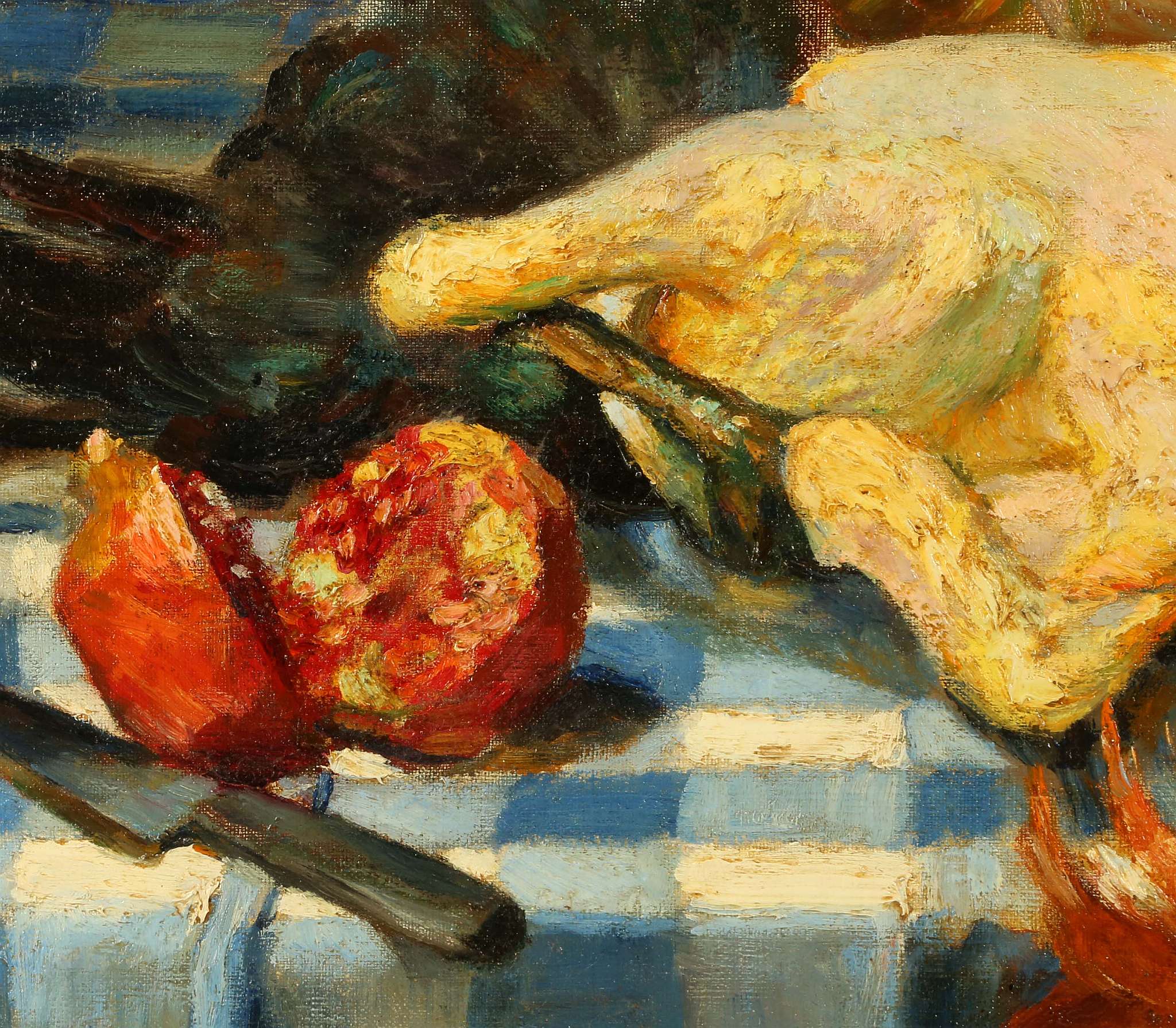 MARCEL DYF 1899-1985. Still life 'Poulet and Pomegranate'. Oil on canvas, signed lower right and - Image 5 of 14